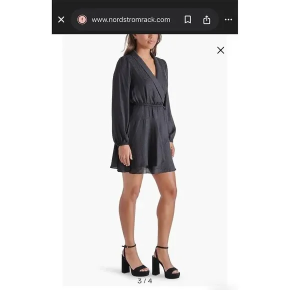 Steve Madden Women's L Black Shiny Leopard Faux Wrap Dress Knee Length - Picture 3 of 13